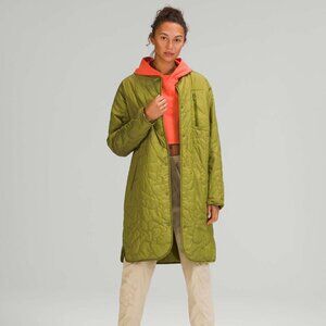 Lululemon Women's Heathered Juniper Green Insulated Quilted Long Bomber Jacket 8